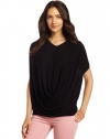 C&C California Women's Stretch Jersey Cap Sleeve Deep Cowl Tee, Black, Medium