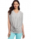 C&C California Women's Stretch Jersey Cap Sleeve Deep Cowl Shirt, Heather Gray, Small