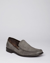 An effortless, casual cool Venetian loafer in sophisticated suede demonstrates your keen sense of style and masculine aesthetic.