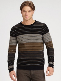 A modern-fit crewneck sweater exudes casual elegance and is expertly knitted in rich wool blend for an on-trend colorblock effect.CrewneckRibbed knit collar, cuffs and hem50% merino wool/25% baby camel/25% nylonHand washImported