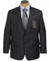 Tasso Elba Mens 2 Button Pleated Charcoal Gray Plaid Wool Cashmere Suit- Size 40L