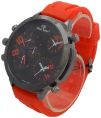 Mark Naimer Quartz Chronograph Multi-Time Zone Look Ceramic Looking Case RED Rubber Band