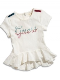 GUESS Kids Girls Baby Girl Glitter Jersey Tee with Peplum, CREAM (12M)