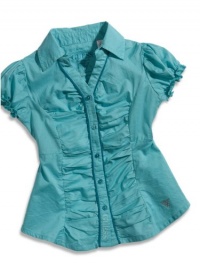 GUESS Kids Girls Little Girl Shirred-Front Top, AQUA (4)