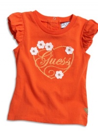 GUESS Kids Girls Short-Sleeve Top with Flower Appliqu, ORANGE (24M)