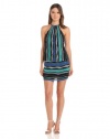 laundry BY SHELLI SEGAL Women's Ring Neck Stitch Sweater Dress, Jet Blue/Multi, Medium