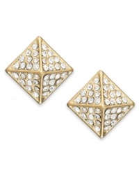 A glamorous geometry lesson. These pyramid-shaped stud earrings from Bar III are crafted from gold-tone mixed metal with glass accents offering luster. Approximate diameter: 1/2 inch.