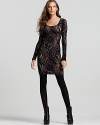 Romantic with an edge, this BCBGMAXAZRIA dress is rendered in ever-feminine stretch lace.