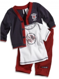 GUESS Kids Boys Newborn Three-Piece Cardigan, Tee and Pa, NAVY (6/9M)