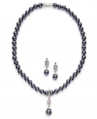 Enduring elegance, by Charter Club. This alluring jewelry set displays classic style with a gray tone glass pearl strand necklace and drop earrings. Crafted in imitation rhodium-plated mixed metal. Approximate length (necklace): 15 inches + 2-inch extender. Approximate drop (necklace): 1/3 inch. Approximate drop (earrings): 1/4 inch.