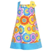 Size-3T RRE-44072S TURQUOISE-BLUE YELLOW MULTI WATERCOLOR FLOWER PRINT WOVEN TRAPEZE Special Occasion Girl Party Dress,S244072 Rare Editions TODDLERS