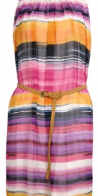 Belted Striped Chiffon Shift Dress