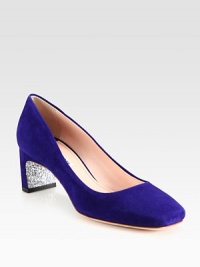 Classic suede silhouette with a glittered heel and bottom. Suede and glittered heel, 2 (50mm)Suede upperLeather lining and solePadded insoleMade in ItalyOUR FIT MODEL RECOMMENDS ordering one half size up as this style runs small. 