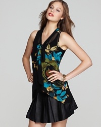 An oversize floral print vibrantly decorates this Patterson J. Kincaid tank, accented with a chic tie.