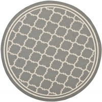 Safavieh CY6918-246 Courtyard Collection Indoor/Outdoor Round Area Rug, 7-Feet 10-Inch in Diameter, Anthracite and Beige