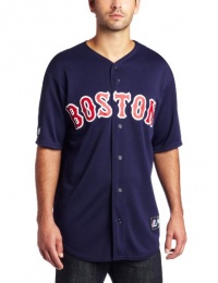 MLB Men's Boston Red Sox Navy Short Sleeve 6 Button Synthetic Replica Baseball Jersey  (Navy, Small)