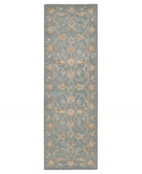 Bring new distinction to your home. Marked by its delicate aqua color palette and luxuriously soft texture, this handcrafted rug recreates the elegance of 17th Century Persian carpets. Hard-twist yarns are specially dyed for a subtlety of coloration producing a vintage look similar to traditional vegetable dyes.