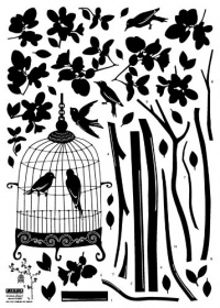 Nursery Easy Apply Wall Sticker Decorations - Parisian Spring Bird in Tree Silhouette