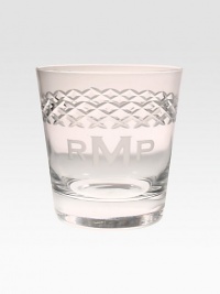 Retro-inspired double old fashioned glasses for the whiskey lover in the household crafted with sparkling faceted diamond cuts and engraved for a personal touch. Set of 4Clear glass4 highDishwasher safeImportedFOR PERSONALIZATIONSelect a quantity, then scroll down and click on PERSONALIZE & ADD TO BAG to choose and preview your personalization options. Please allow 2 weeks for delivery.