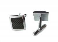 Men's Classic Steel-Plated Brass Carbon-Fiber Cufflinks with Black Enamel