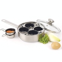 4-egg capacity, Handwashing Recommended. Features a 5 layer base for even heat distribution. Stay cool handles. Stainless insert allows you to drop in the 4 detachable nonstick egg-poaching cups. Perfect for preparing eggs benedict or poached eggs.