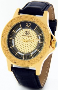 Super Techno Diamond Watch by Joe Rodeo Mens Genuine Diamond Watch Oversized Gold Case Leather Band w/ 2 Interchangeable Watch Bands