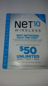 Net10 $50 Unlimited Talk, Text, Web/data Sim Card