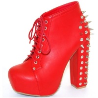 Nature Breeze Francheska-03 Red Studded Spiked Platform Booties, Size: 10 (M) US [Apparel]