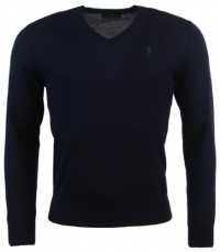 Polo Ralph Lauren Mens Custom Fit Merino Wool V-Neck Sweater - S - Navy