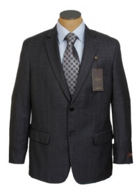 Tasso Elba Mens 2 Button Pleated Charcoal Gray Plaid Wool Cashmere Suit- Size 40L