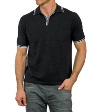 Mens Cashmere & Cotton Polo Shirt Charcoal/White Extra Large