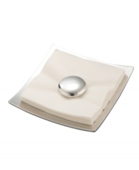 Nambe turns the humble paper napkin into elegant dining essential with the Stone napkin holder. A square dish and smooth orb of polished metal maintain a tidy stack for breezy outdoor meals and stylish entertaining. By Sean O'Hara.