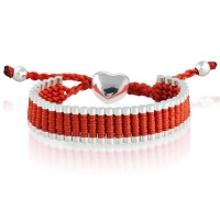 Silvertone Heart and Red Cord Friendship Bracelet