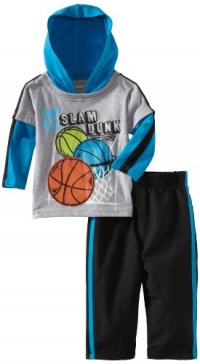 Kids Headquarters Baby-Boys Infant 2 Piece Hooded Slam Dunk Top with Pant, Gray/Blue, 12 Months