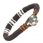 Stylish Men's Brown Leather Bracelet Medallion Cuff