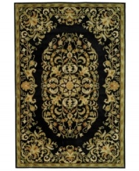 With rich, luscious detailing and a vibrant feel, Safavieh's Heritage collection brings life to any space. Hand-tufted of pure wool, the black rug features scrolling vines and medallion shapes merging together in a joyous pattern, adding eclectic elegance to your home. (Clearance)