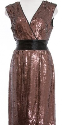 BCBG MaxAzria Bronze Sequin 'Reeve' Sleeveless Dress With Sash Small