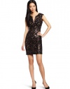 BCBGMAXAZRIA Women's Kaya Floral Sequin Embroidered Cocktail, Black, 6