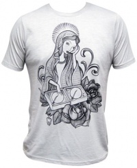 Men's DJ Virgin Mary Scratching Turntable by Whitney Lenox Tattoo Design T-Shirt Silver