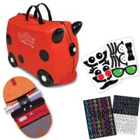 Trunki by Melissa & Doug Wheeled Carry-On Kids Luggage - Ruby Red with Coordinating Saddle Bag and Decorative Sticker Set