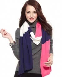 Block off time for winter warmth. Soft and simple, this cashmere blend scarf by Charter Club features a trendy color block pattern.