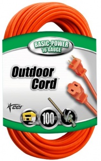 Coleman Cable 02209 16/2 Vinyl Outdoor Extension Cord, Orange, 100-Feet