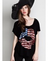 Lauren Moshi Womens Audrey Color Flag Lip Scoop Tee - Black - Medium