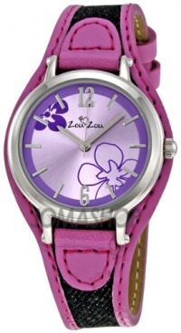 Zou Zou Purple Flower Dial Pink Faux Leather Ladies Watch ZRT6005