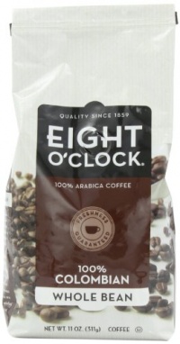 Eight O'Clock Coffee, 100% Colombian Whole Bean, 11-Ounce Bags (Pack of 4)