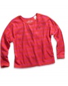 GUESS Little Girl Long-Sleeve Striped Oversize, DARK PINK (6X)