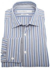 Perry Ellis Men's Premium Ribbon Stripe French Cuff Slim Fit Dress Shirt, Blue, 17.5 34/35