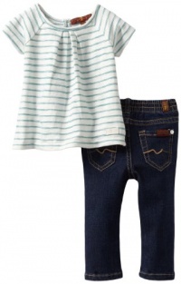 7 For All Mankind Baby-girls Infant Striped Top/Jean Set, Tropical Green/Dark Rinse, 18 Months