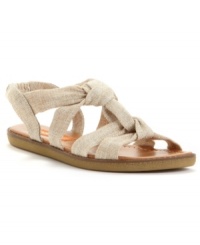 It's a wrap. Put the chic in your next vacation with the Sandy flat sandals by Rocket Dog. Knotted fabric details and elastics in back allow for easy entry and warm weather comfort.