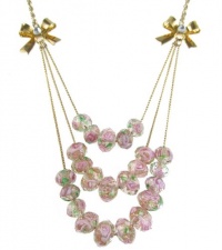 Betsey Johnson Tzarina Pink Vintage Flower Bead Tiered Gold-Plated Necklace